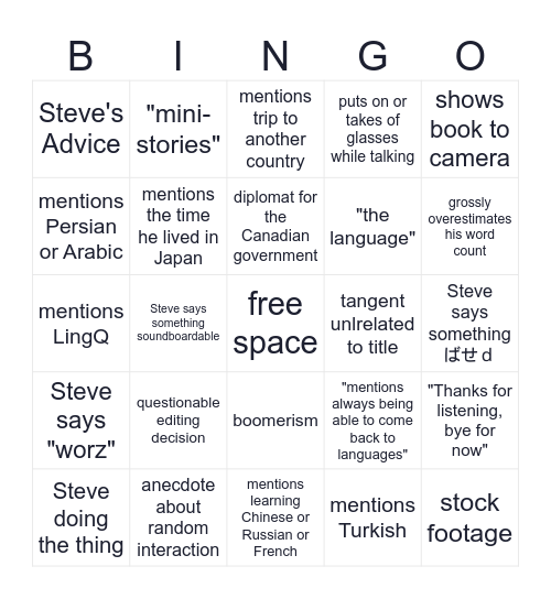 Steve Bingo 3.0 Bingo Card