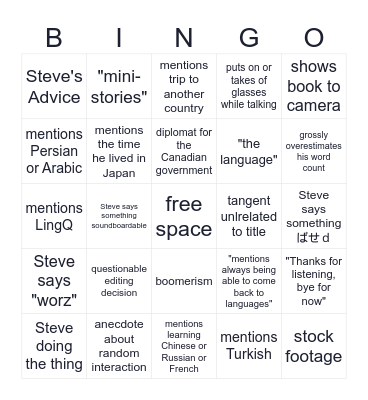 Steve Bingo 3.0 Bingo Card