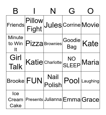 Maria's Birthday Bingo Card