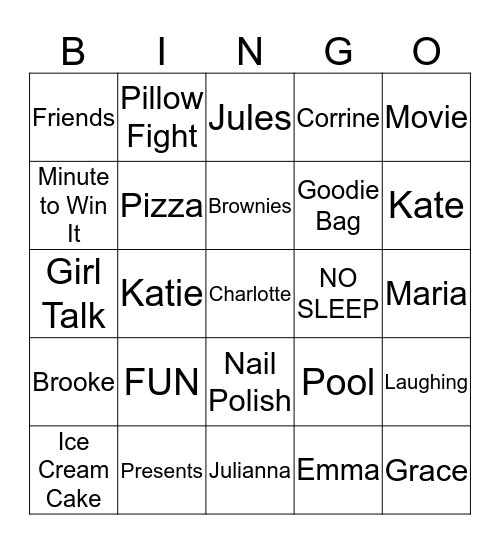 Maria's Birthday Bingo Card
