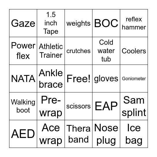 Sports Medicine Bingo Card
