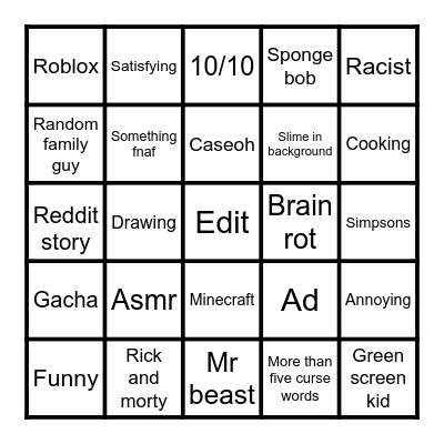 YouTube shorts Bingo Card