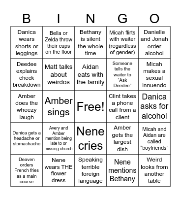 Barnes Family Bingo Card