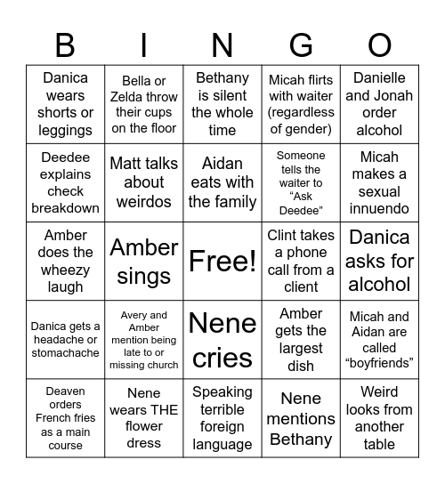 Barnes Family Bingo Card