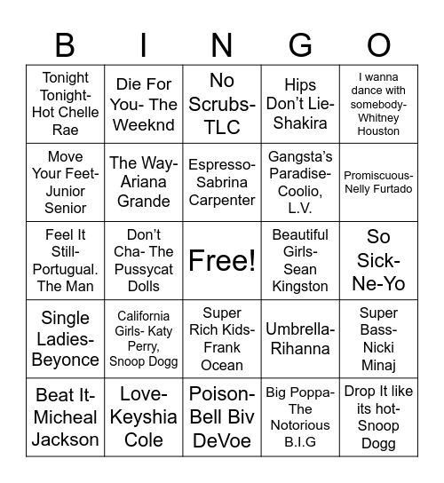 Music Bingo Card