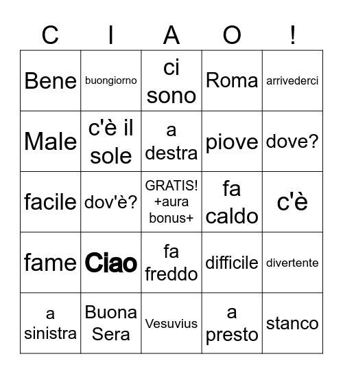 TOMBOLA! Bingo Card