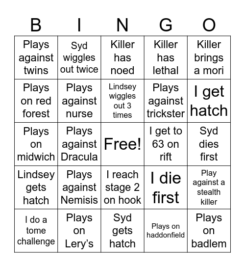 DBD Bingo Card