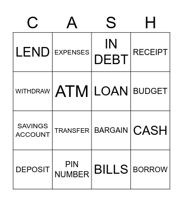 WORD BINGO - MONEY Bingo Card