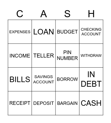 WORD BINGO - MONEY Bingo Card