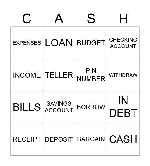 WORD BINGO - MONEY Bingo Card