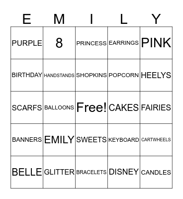 EMILY'S AFTERNOON TEA Bingo Card