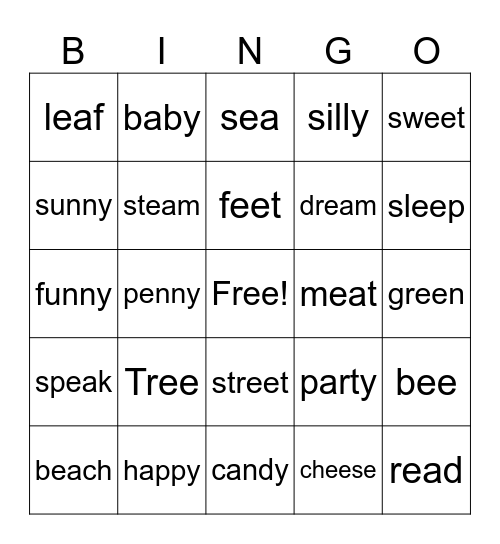 Phonics Bingo Card