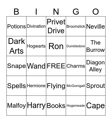 Harry Potter Bingo Card