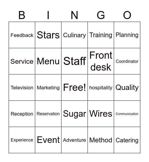 Hospitality Management Bingo Card