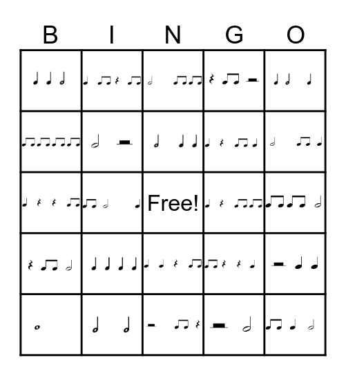 Rhythm Bingo Card