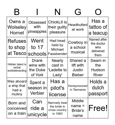 Elle & Ben's Wedding Bingo Card