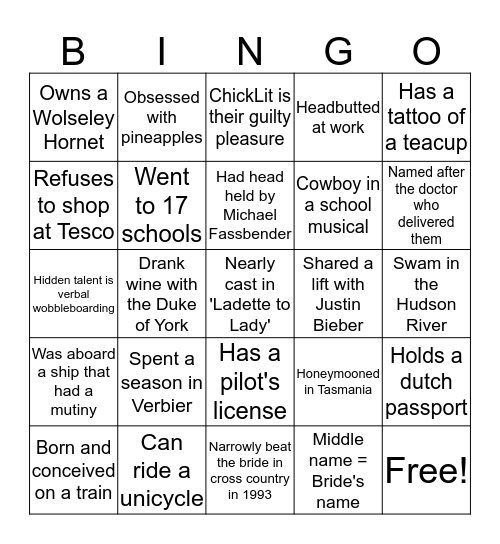 Elle & Ben's Wedding Bingo Card