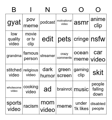 Untitled Bingo Card
