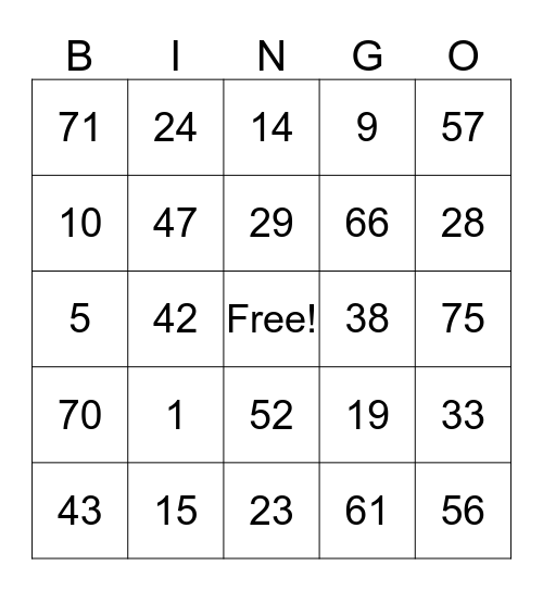 Bingo! Bingo Card