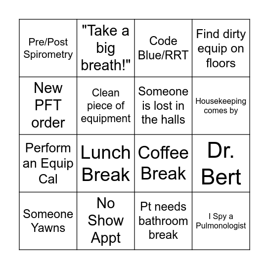 Respiratory Care Week Bingo Card