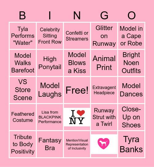 '24 Victoria's Secret Runway Show Bingo Card