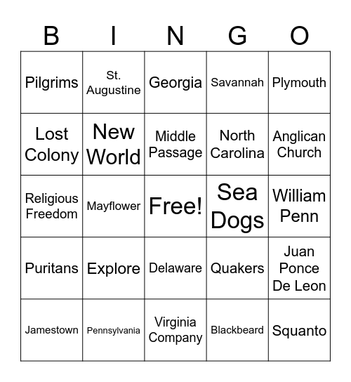 History Bingo 1 Bingo Card