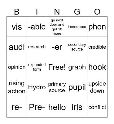 Word Work Bingo Card