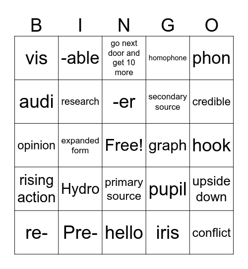 Word Work Bingo Card