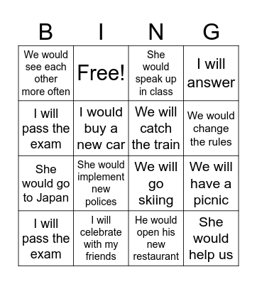 First and Second conditional Bingo! Bingo Card
