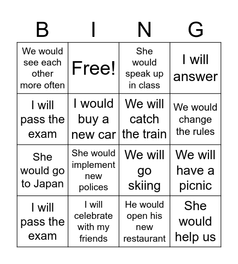 First and Second conditional Bingo! Bingo Card