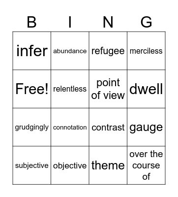 September Vocab 7th Bingo Card