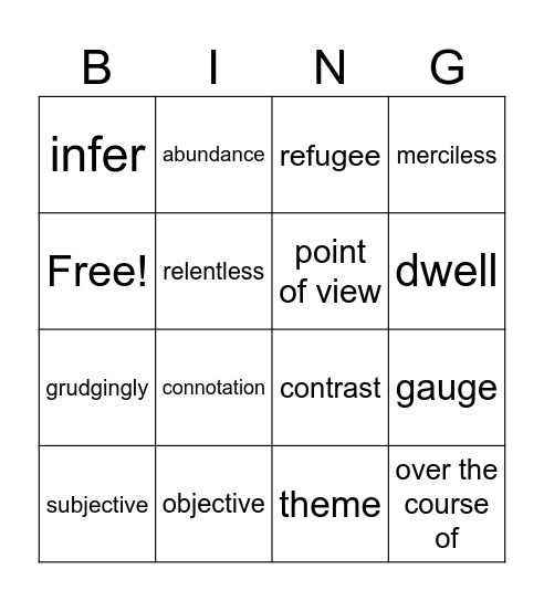 September Vocab 7th Bingo Card