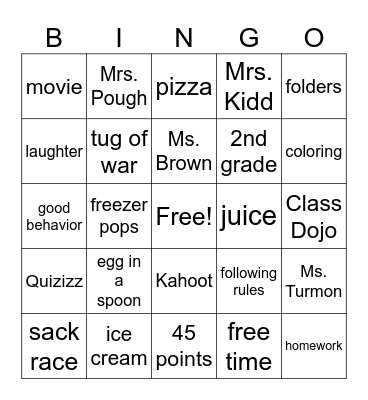 Fun Friday Bingo Card