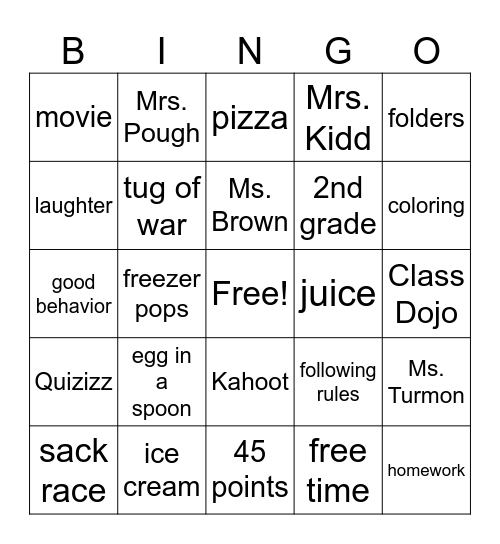 Fun Friday Bingo Card