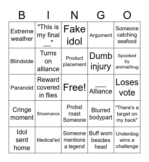 Survivor forty several Bingo Card