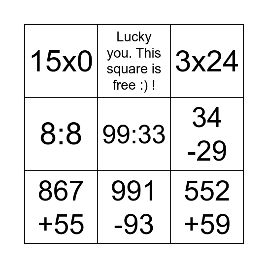 Bingo - easy mathematics Bingo Card