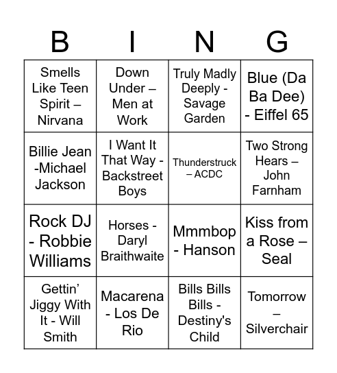 Name the Tune Bingo Card