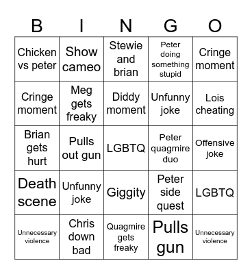 Family guy bingo Card