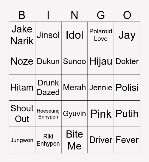 Punya MJ Bingo Card