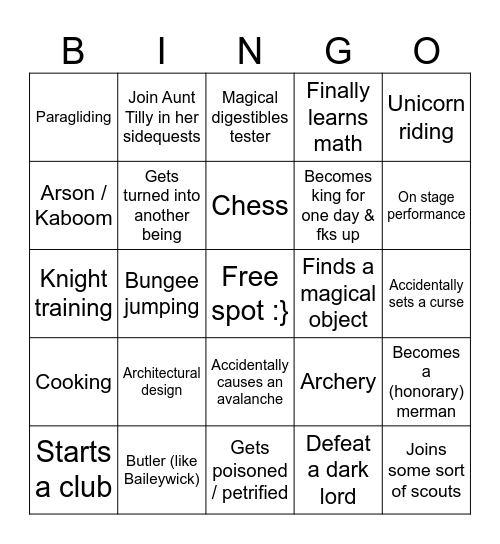 James’ sidequests Bingo Card