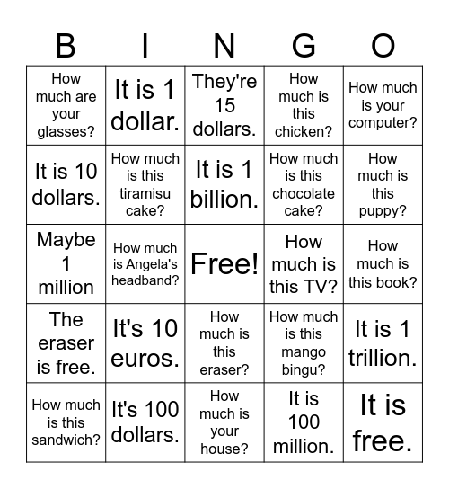 How much is it? Bingo Card