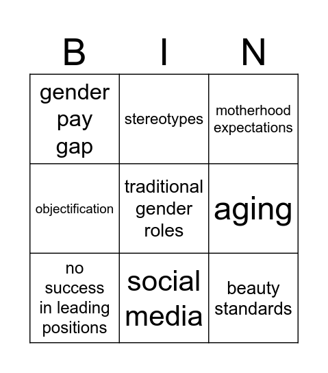 social pressures that lie on women today Bingo Card