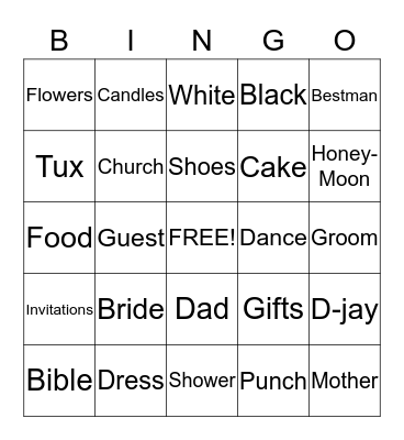 Bridal  Bingo Card