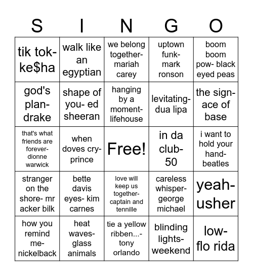 top song of the year 60-24 Bingo Card