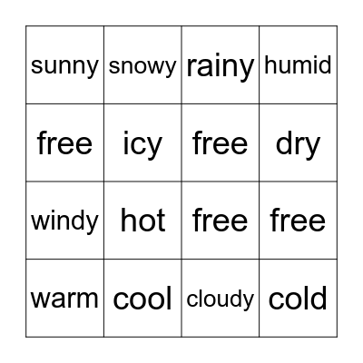 Weather Bingo Card
