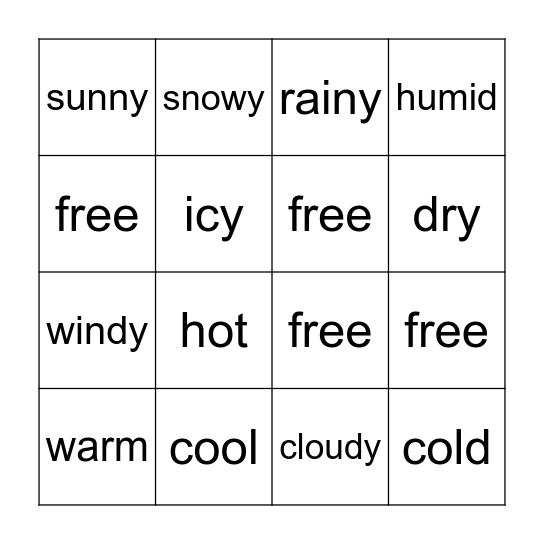 Weather Bingo Card