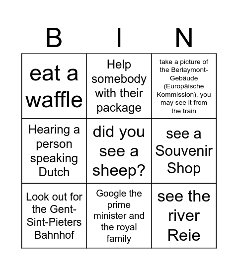 Belgium Bingo Card