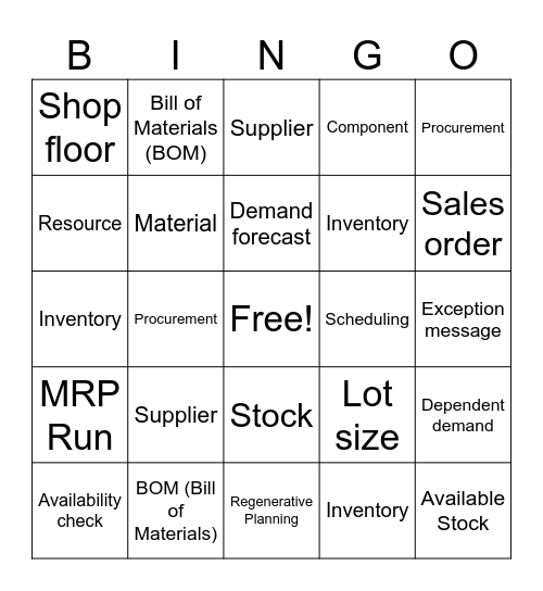 MRP Bingo Card