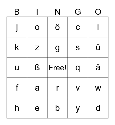 Das Alphabet Bingo Card