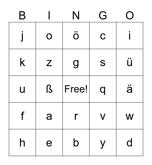 Das Alphabet Bingo Card